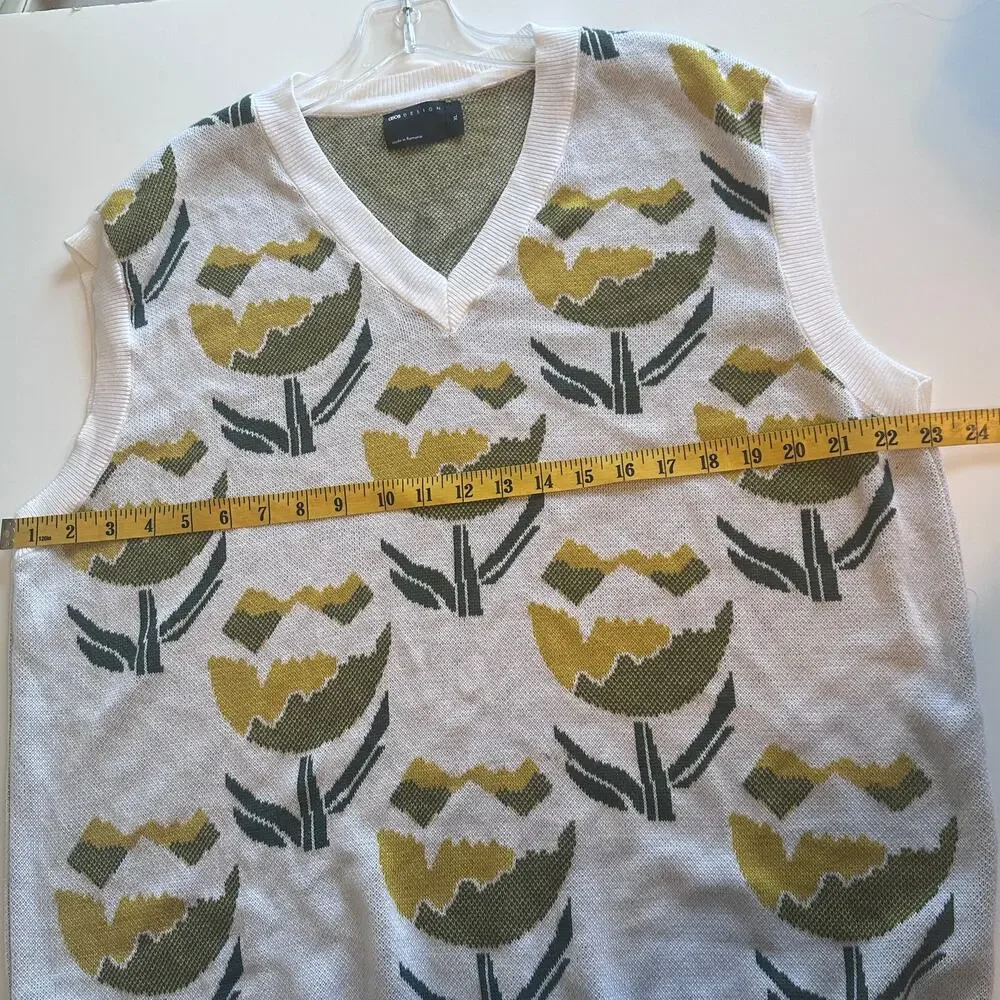 ASOS Design Knitted Tank Mens XL White Yellow Green Floral Sweater Vest